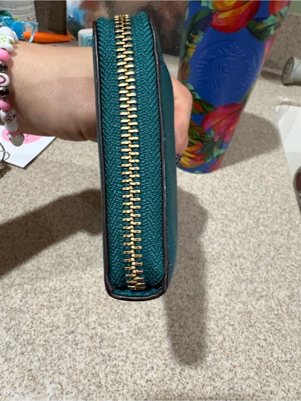 kate spade Teal Zip-Around Wristlet Wallet with Gold Hardware - Picture 3 of 9